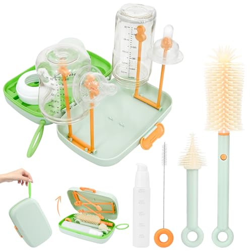 7 in 1 Travel Bottle Cleaner Kit with Bottle Drying Rack, 360° Clean Bottle Brush, Nipple Brush, Straw Cleaning Brush, Drainer Tray，Soap Dispenser and Storage Box, a Must-Have for Baby's Home Travels | Amazon (US)