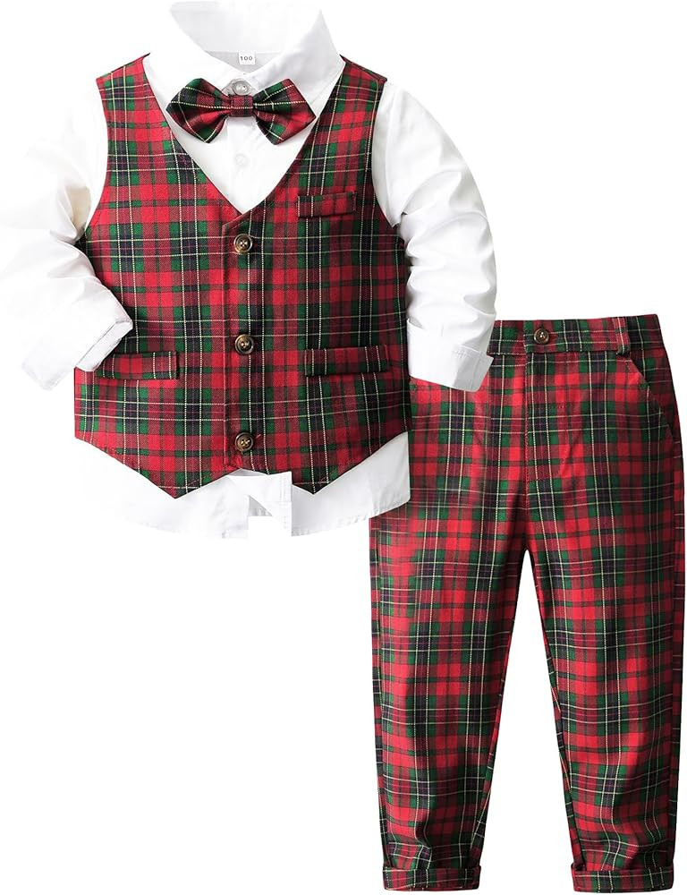 ARTMINE Toddler Boy Clothes Suit Gentleman Wedding Outfits, Formal Dress Shirt+Bowtie+Vest+Pants | Amazon (US)