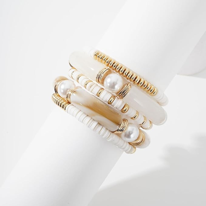 GOOJIDS Bamboo Tube Bangles Bracelet Chunky Curved Stacking Clear Acrylic Colorful Beads Stretcha... | Amazon (US)