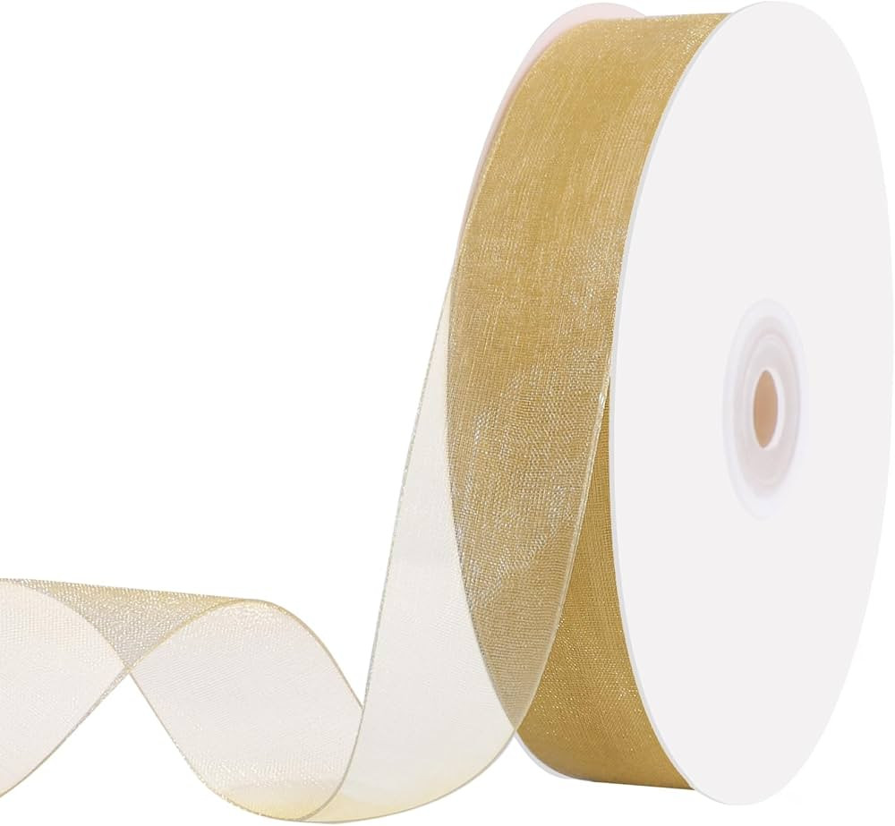 60 Yards Gold Organza Sheer Ribbon 1 Inch Gold Tulle Ribbon for Crafts Bows Gift Wrapping Wedding... | Amazon (US)