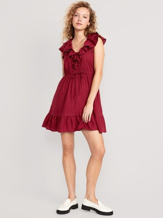 Waist-Defined Ruffle-Trim Mini Dress for Women | Old Navy (US)