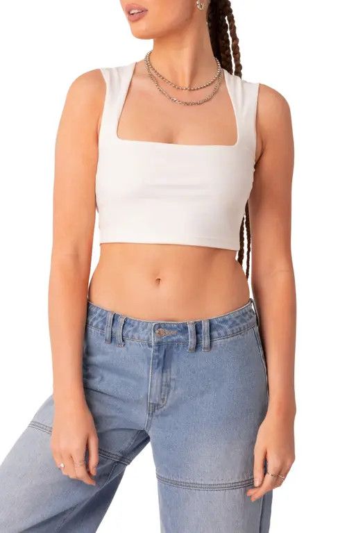 EDIKTED It Girl Square Neck Crop Tank in White at Nordstrom, Size Small | Nordstrom