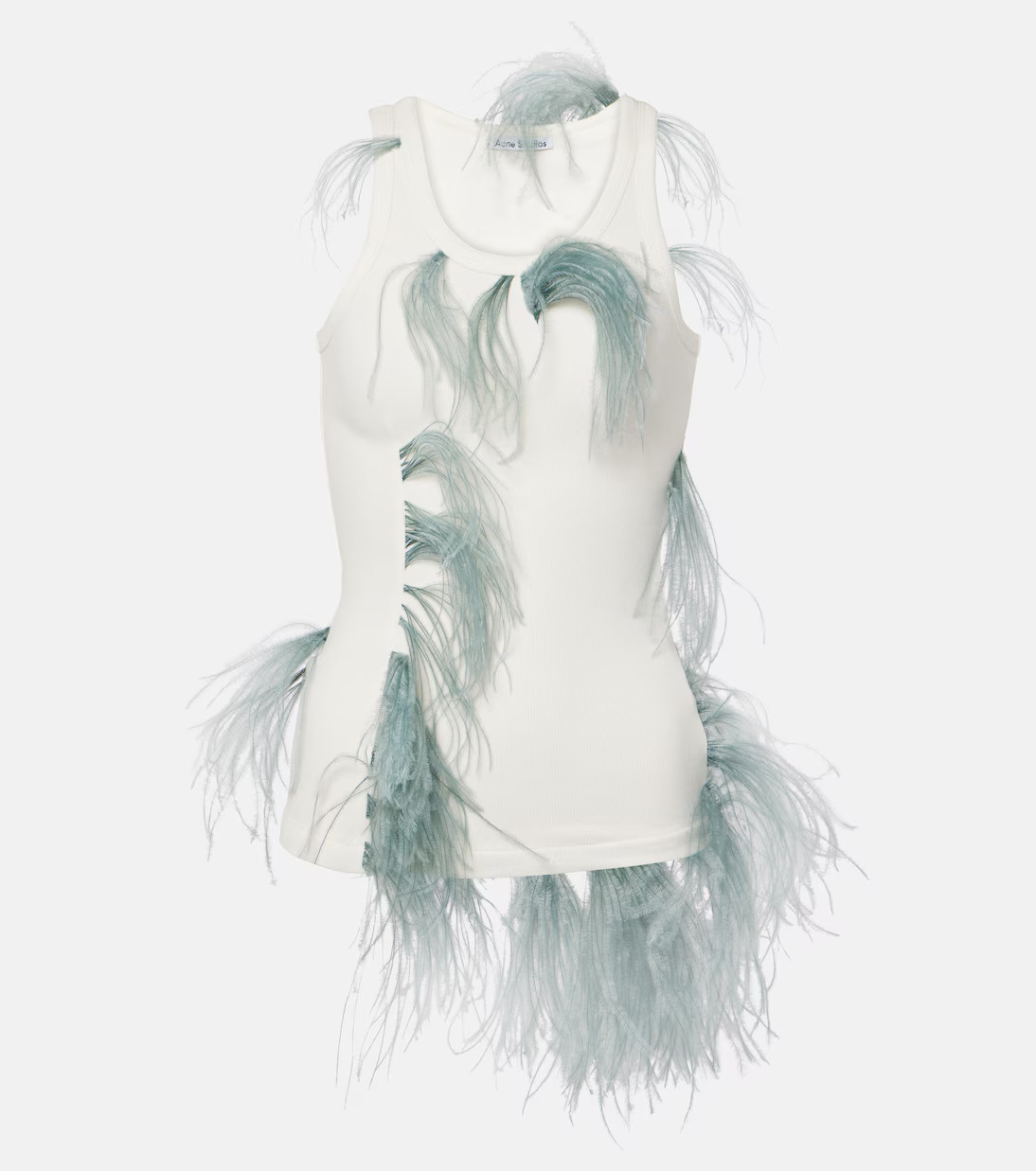 Feather-trimmed cotton-blend tank top | Mytheresa (US/CA)