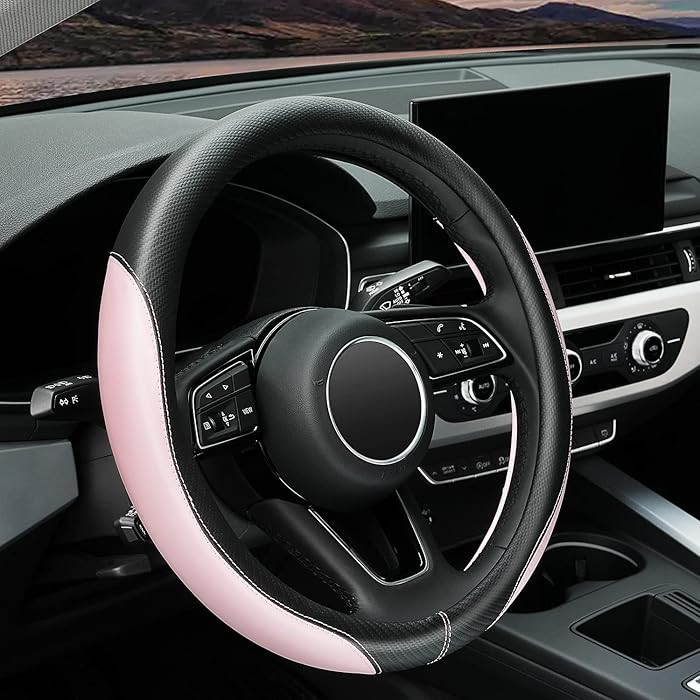 YHONGJT Soft Cute Light Pink Microfiber Leather Anti-Slip Steering Wheel Cover, Universal 15 Inch... | Amazon (US)