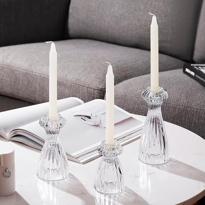 Lysenn Glass Candle Stick Holder Set of 3 – Premium Taper Candle Holders for Romantic Ambiance ... | Amazon (US)