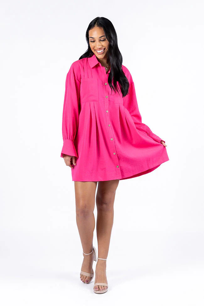 Write This Down Pink Button Up Shirt Dress | Pink Lily