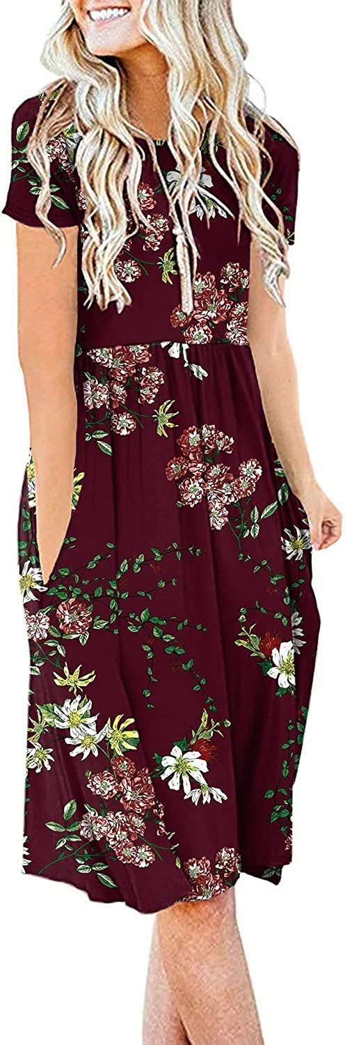 JuneFish Women's Summer Casual Short Sleeve Dresses Empire Waist Dress with Pockets - Walmart.com | Walmart (US)