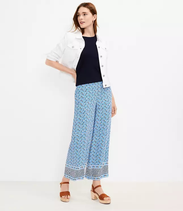 Fluid Wide Leg Crop Pants in Border Print | LOFT