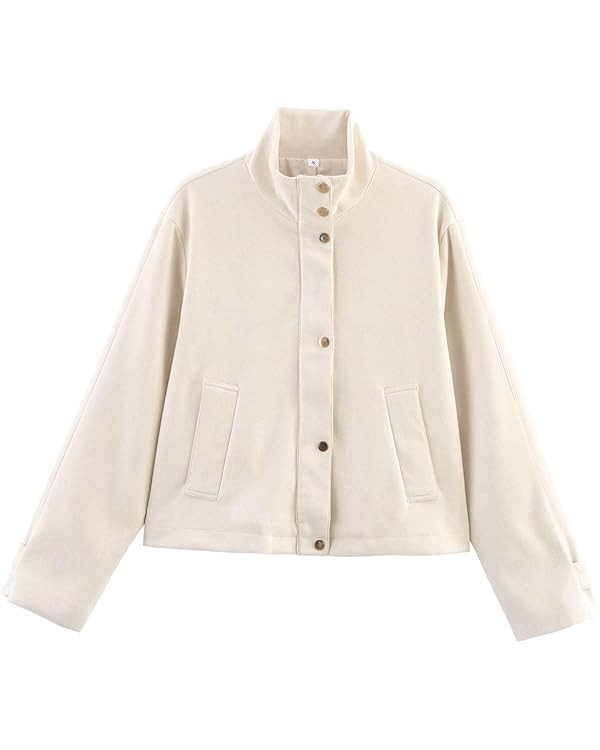 Xunger Women's Casual Faux Suede Jacket High Neck Utility Button Front Coat Streetwear Outerwear ... | Amazon (US)