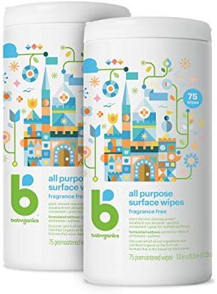 Babyganics All Purpose Surface Wipes, Fragrance Free, 150 Count (75 Count, 2 Pack), Plant Based and  | Amazon (US)