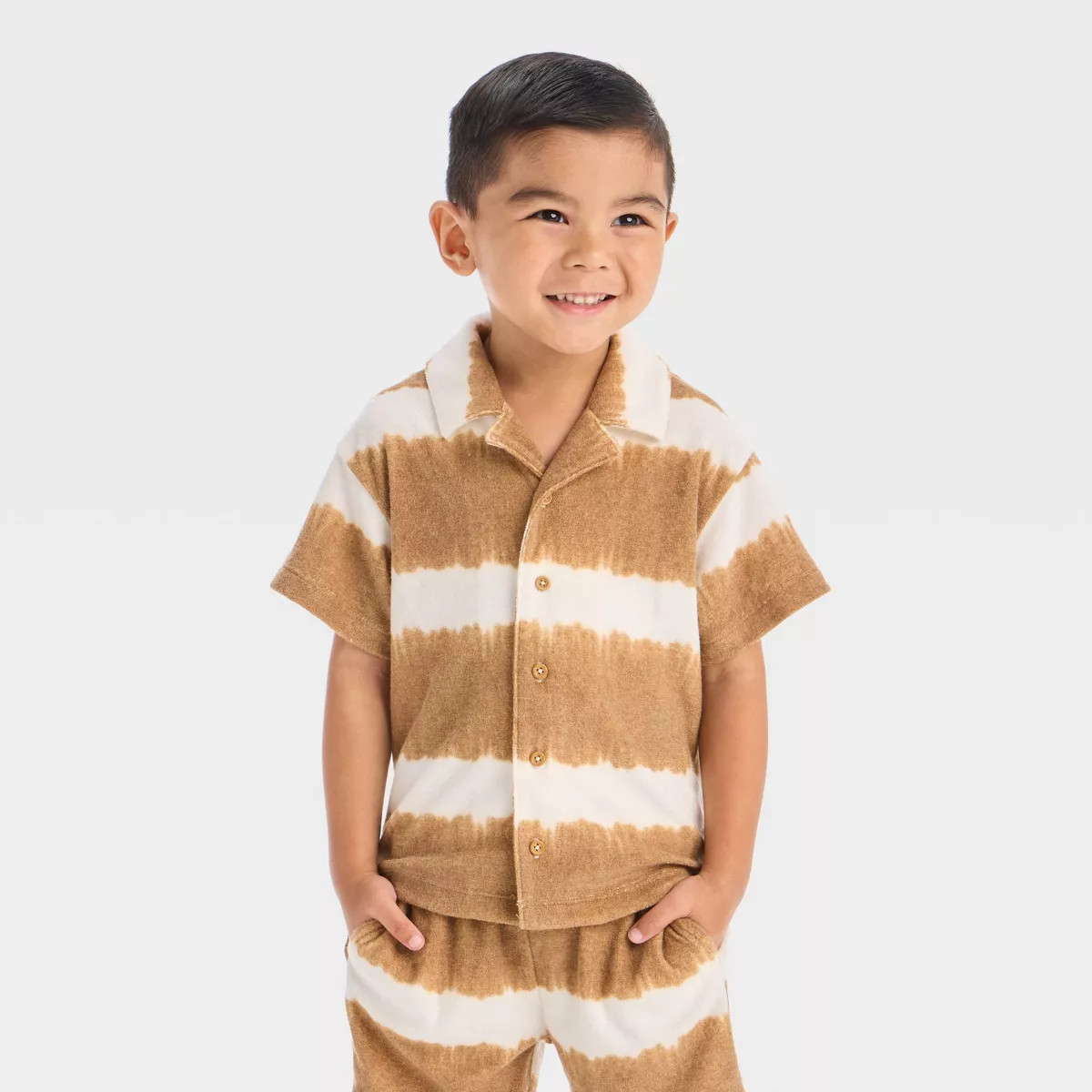 Grayson Mini Toddler Boys' Textured Woven Shirt and Shorts Set - Brown | Target