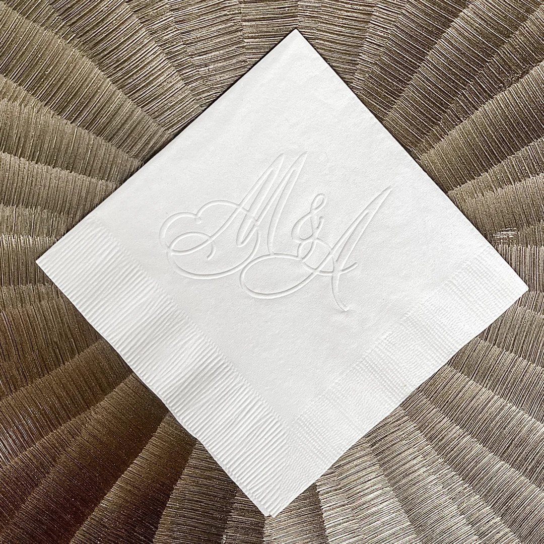 Embossed Initials Wedding Napkins, Custom 3 Ply Embossed Cocktail Napkin, Personalized Wedding Em... | Etsy (US)