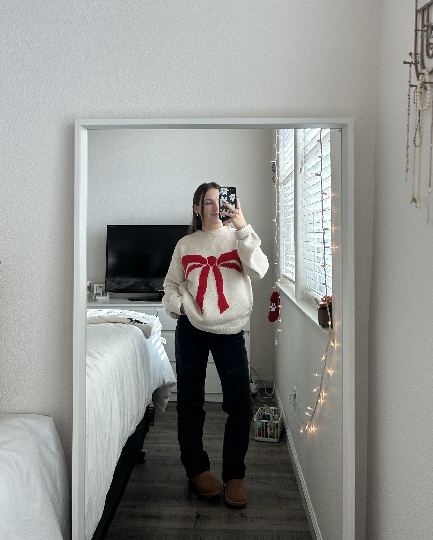 holiday fashion, Christmas, bow aesthetic, sweater, outfit inspo