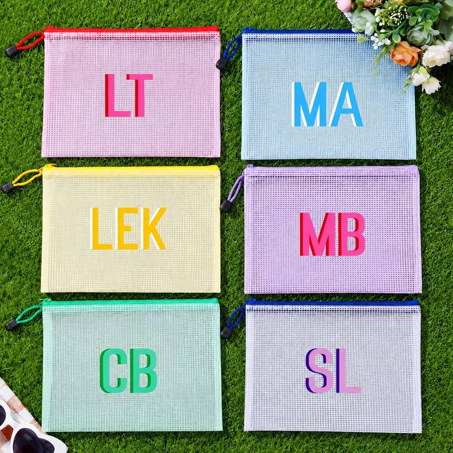 6 Set A5 Personalized Mesh Bag with UV Letter Stickers Back to School for Teachers Cute Custom Zi... | Amazon (US)