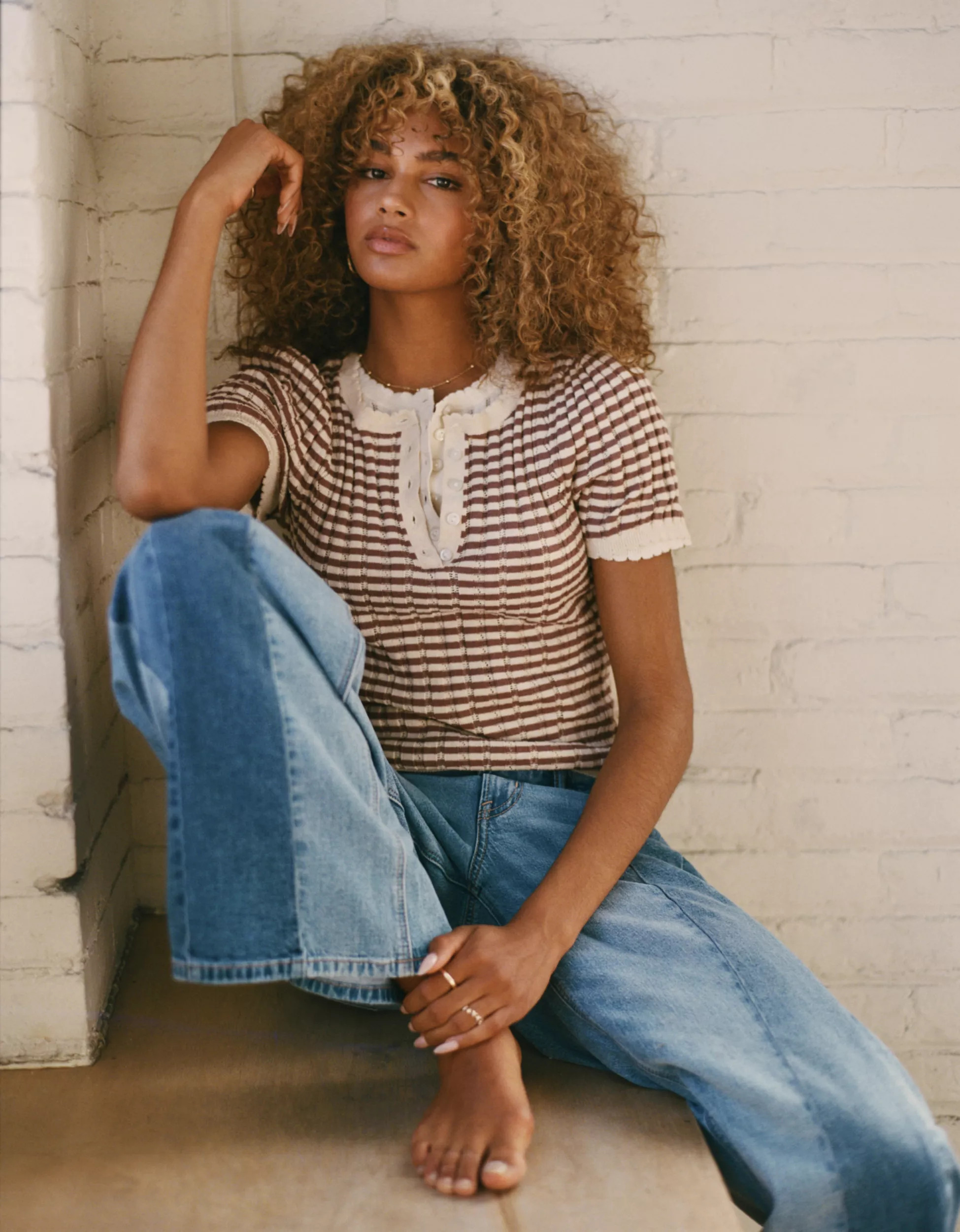 AE Henley Pointelle Sweater T-Shirt | American Eagle Outfitters (US & CA)