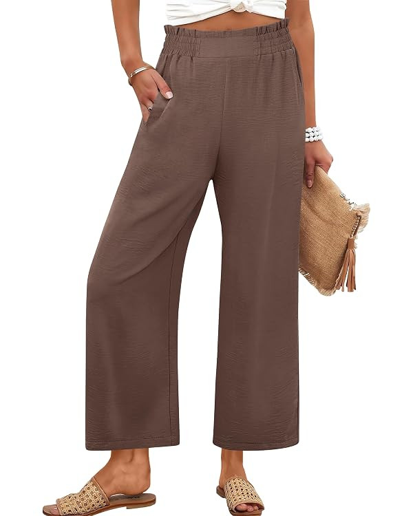 ANRABESS Womens Wide Leg Palazzo Pants Summer Beach High Waisted Cropped Flowy Pants 2026 Dressy ... | Amazon (US)