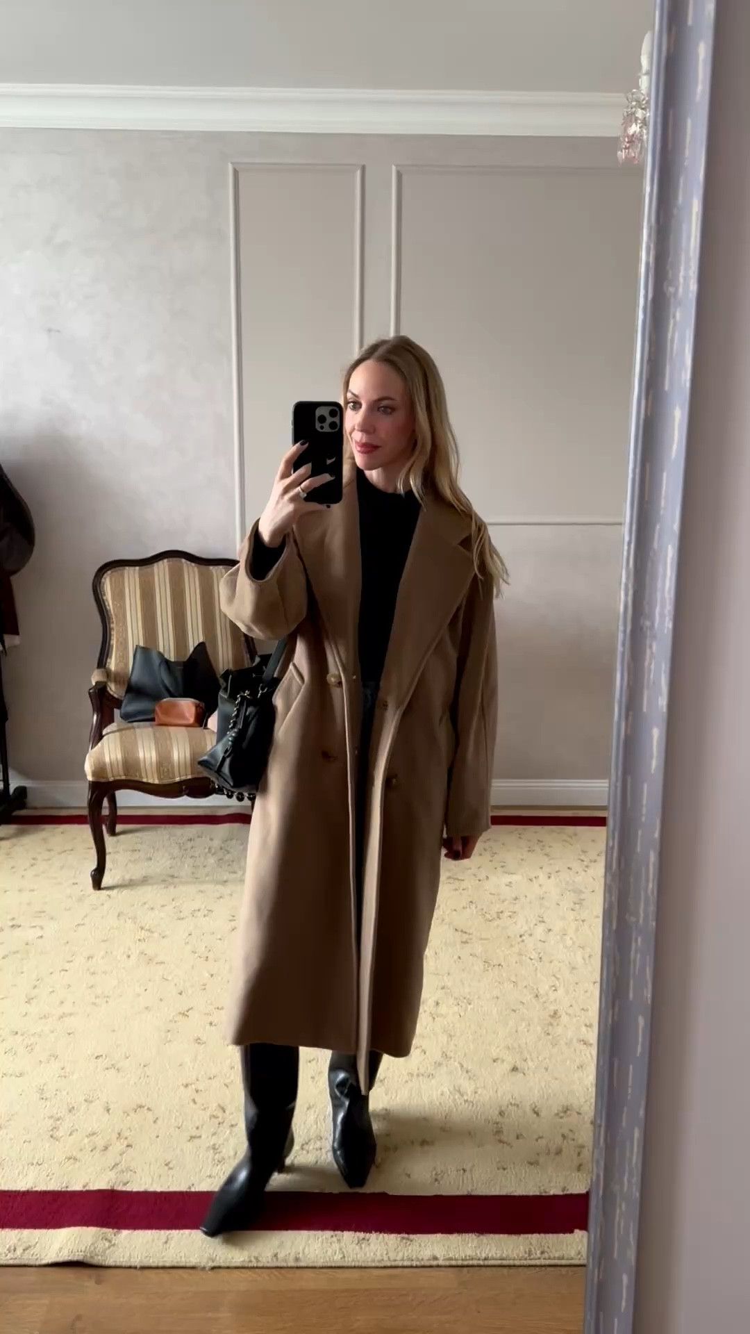 Camel coat, camel and black outfit, Staud black knee high boots, CBK minimal style, Loewe Flamenco handbag, spring style 

#LTKspringtrends #LTKspring #LTKOver40