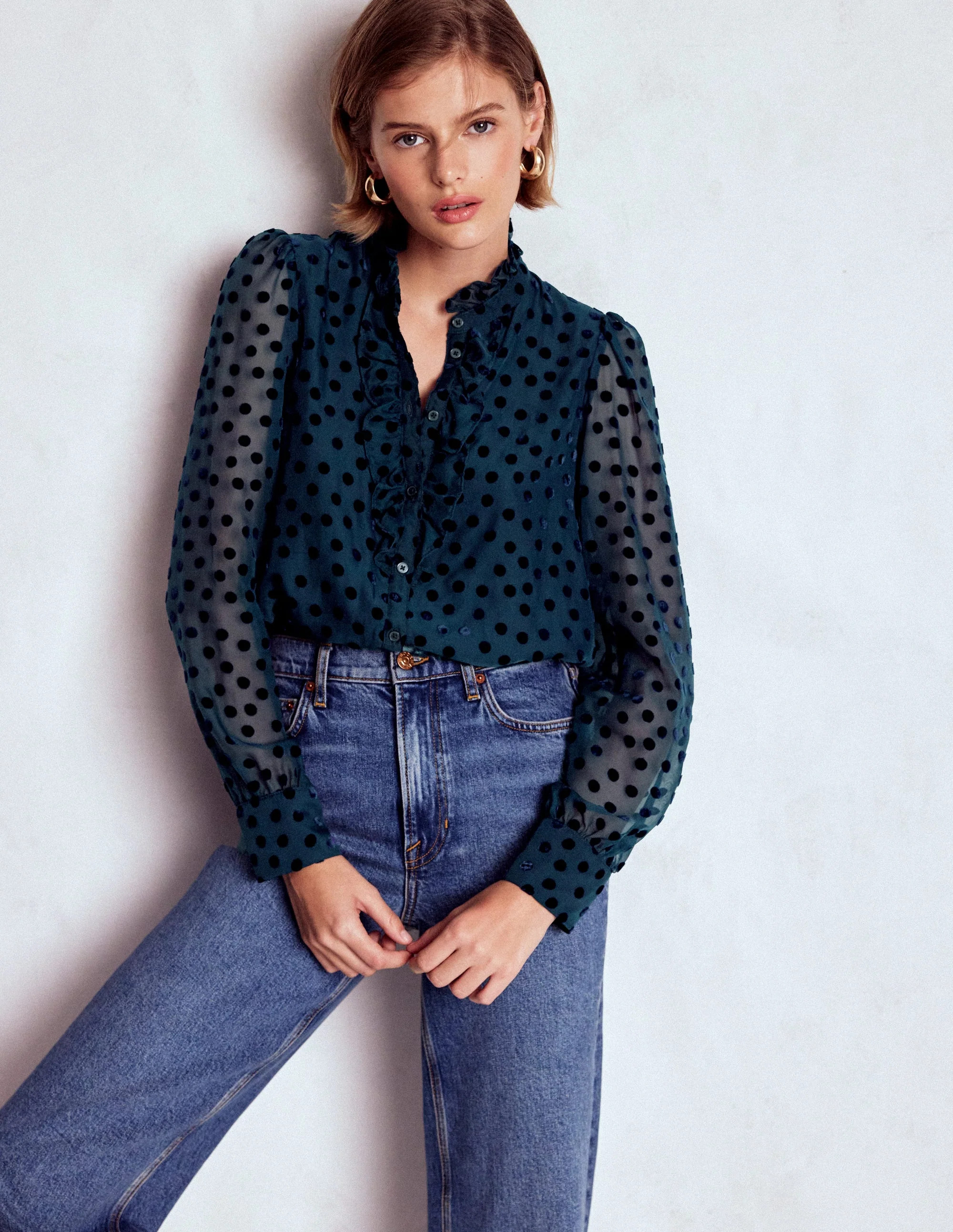 Sasha Devore Velvet Top-Navy Spot | Boden (US)