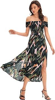 Floerns Women's Boho Floral Off Shoulder Split Long Dress, Summer Dress Outfit | Amazon (US)