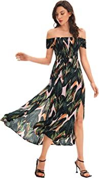 Floerns Women's Boho Floral Off Shoulder Split Long Dress, Summer Dress Outfit | Amazon (US)
