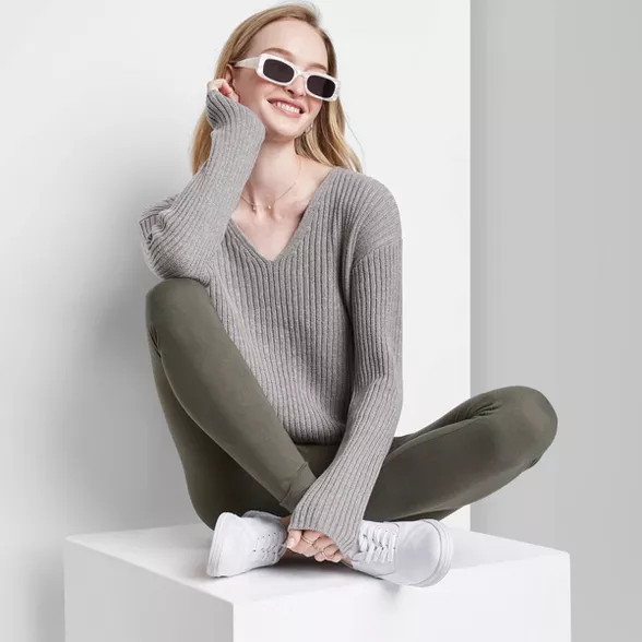 Women's V-Neck Rib Knit Pullover Sweater - Wild Fable™ | Target