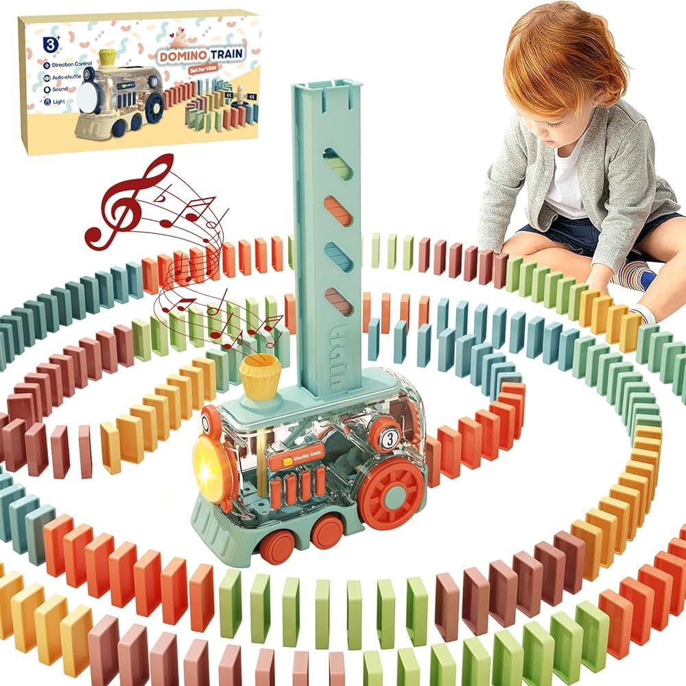 Aiqi 200 PCS Automatic Dominoes Train Set,Fun and Colorful Train with Lighting Sound Effects,Crea... | Amazon (US)