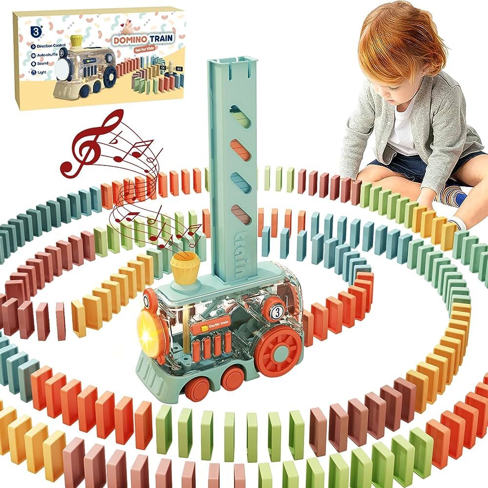 Aiqi 200 PCS Automatic Dominoes Train Set,Fun and Colorful Train with Lighting Sound Effects,Crea... | Amazon (US)