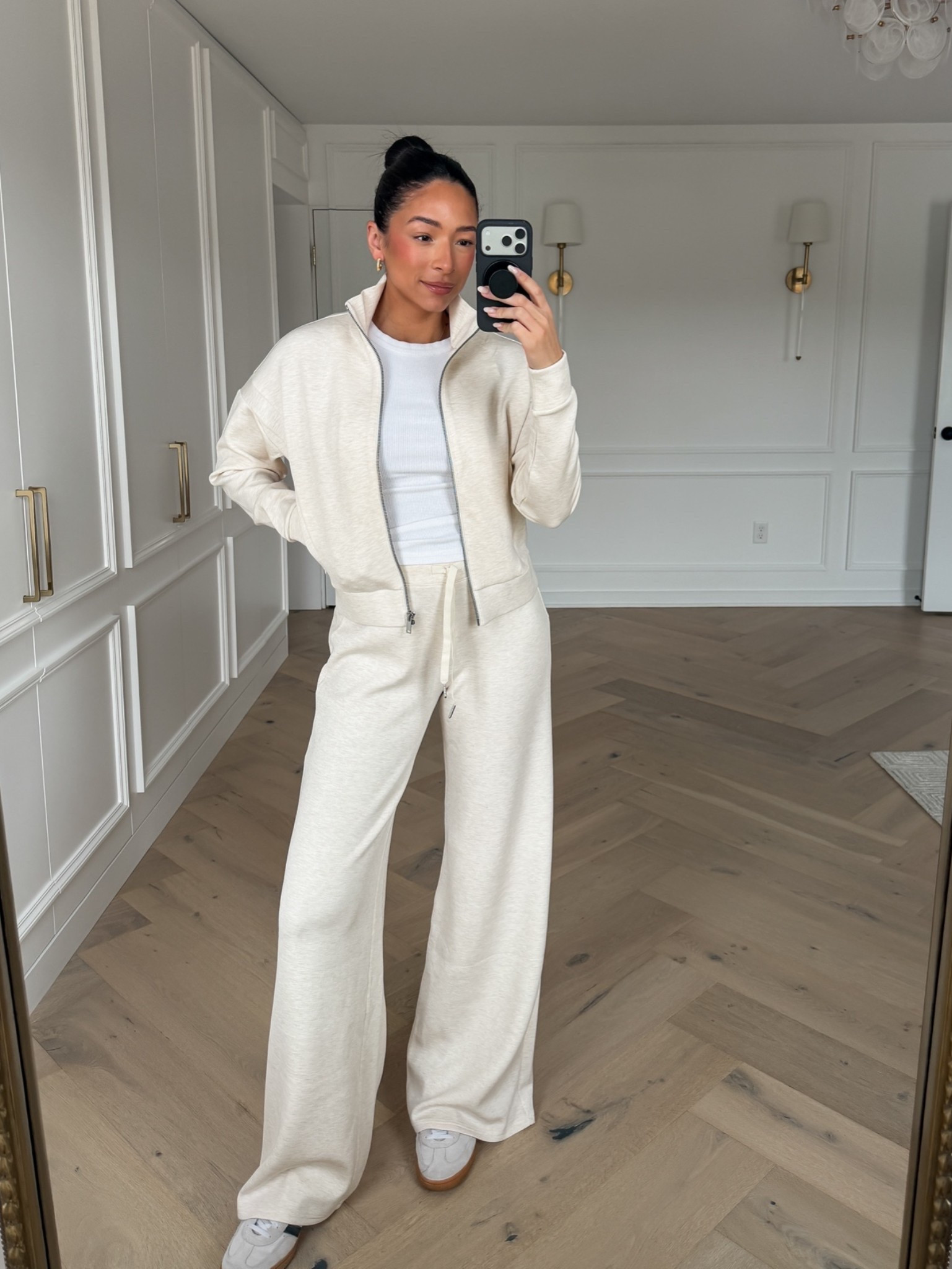 Spanx set 20-30% OFF!! This color is perfect for summer and this set is made with the most buttery soft material - it’s my go to travel and lounge set! Wearing size S track jacket and size S tall wide leg pants

work from home outfit, airport outfit, travel outfit, errands outfit, spanx outfit, spanx sale, loungewear

#LTKSaleAlert #LTKTravel