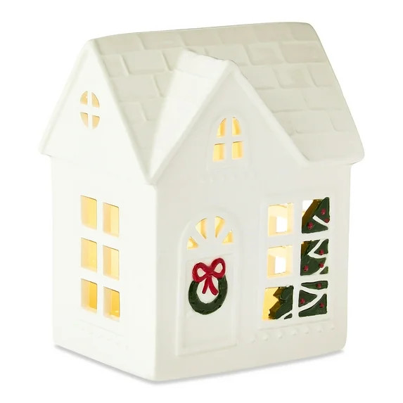 Light-Up LED Ceramic House Christmas Tabletop Decoration, White, 6.75", by Holiday Time | Walmart (US)
