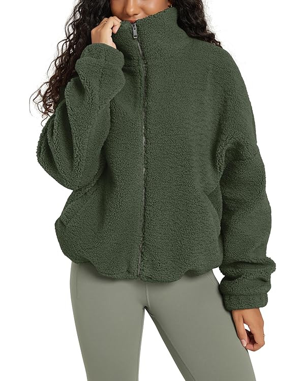 ODODOS Women's Sherpa Fleece Full-Zip Jacket Long Sleeve Coat Soft Warm Cinchable Outerwear with ... | Amazon (US)
