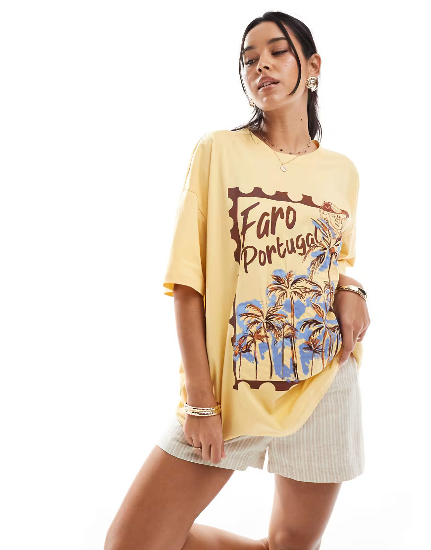 ASOS DESIGN oversized t shirt with stamp graphic in buttermilk-Yellow | ASOS (Global)