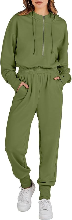 Caracilia Jumpsuits for Women Fall Casual Sweatsuits Long Sleeve Zip Sweatshirts Jogger Sweatpant... | Amazon (US)