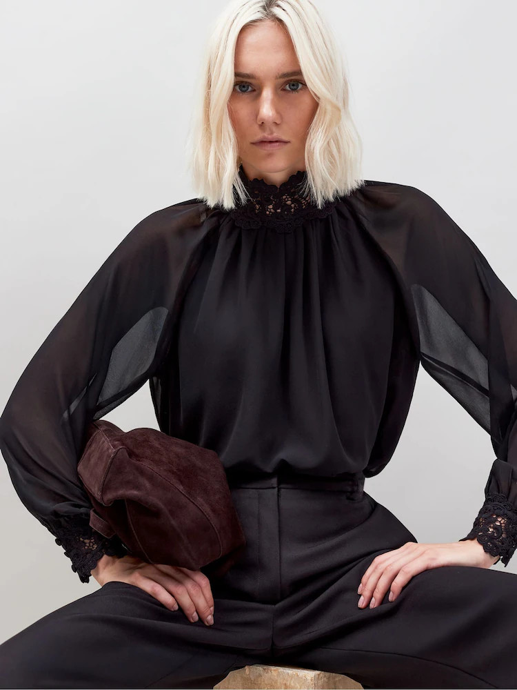 Ro&Zo Black Lace Neck And Cuff Blouse | Next AU