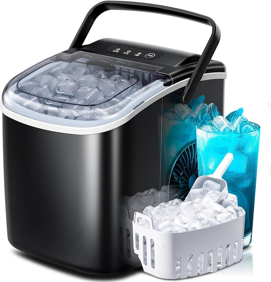 Countertop Ice Maker Machine, Portable, with Handle, 27lbs/24Hrs, 6Mins/9 Pcs ice Cubes, Countert... | Amazon (US)
