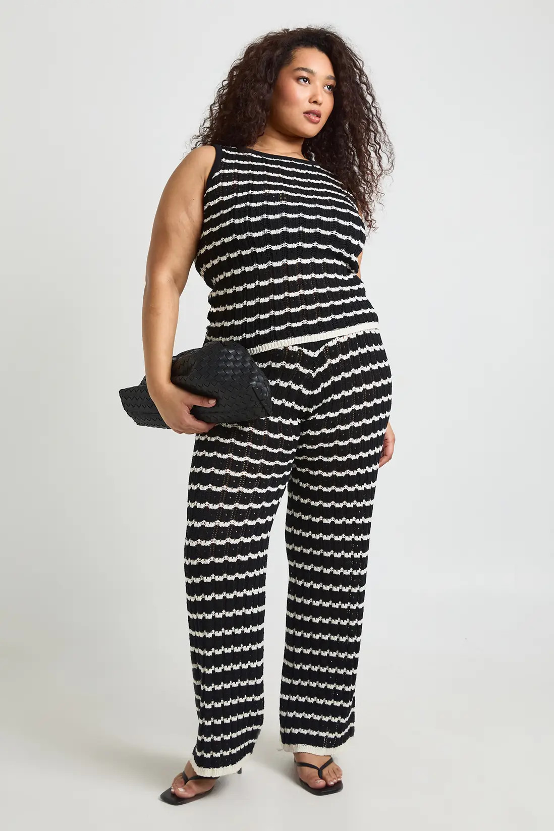 Mono Plus Crochet Stripe Knit Top and Wide Leg Co-Ord | Boohoo USA | boohoo (US & Canada)