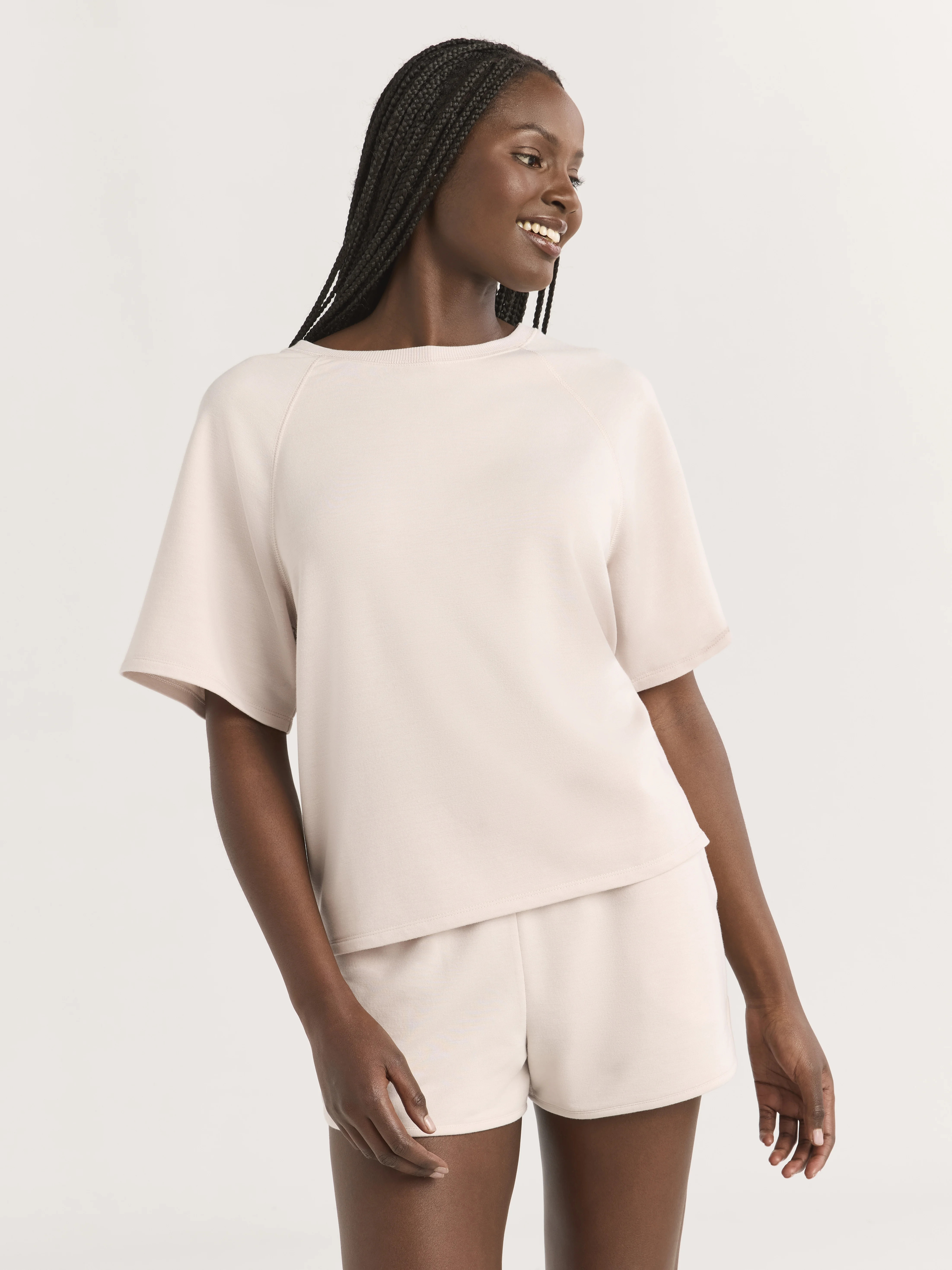 Joyspun Women's French Terry Short Sleeve Top and Shorts Set, 2-Piece, Sizes XS-3X | Walmart (US)