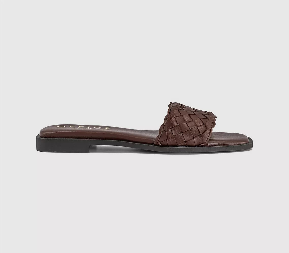 OFFICE Scottie Leather Weave Sliders Brown Leather - Women’s Sandals | Office Shoes (UK)