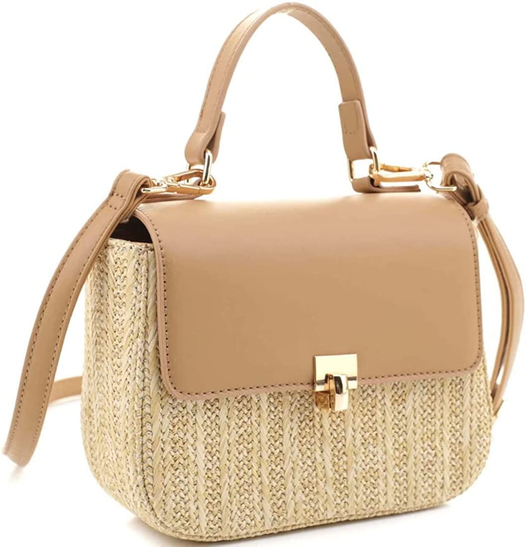 Womens Top-Handle Straw Rattan Structured Small Medium Flap Satchel Purse Crossbody Bag | Amazon (US)