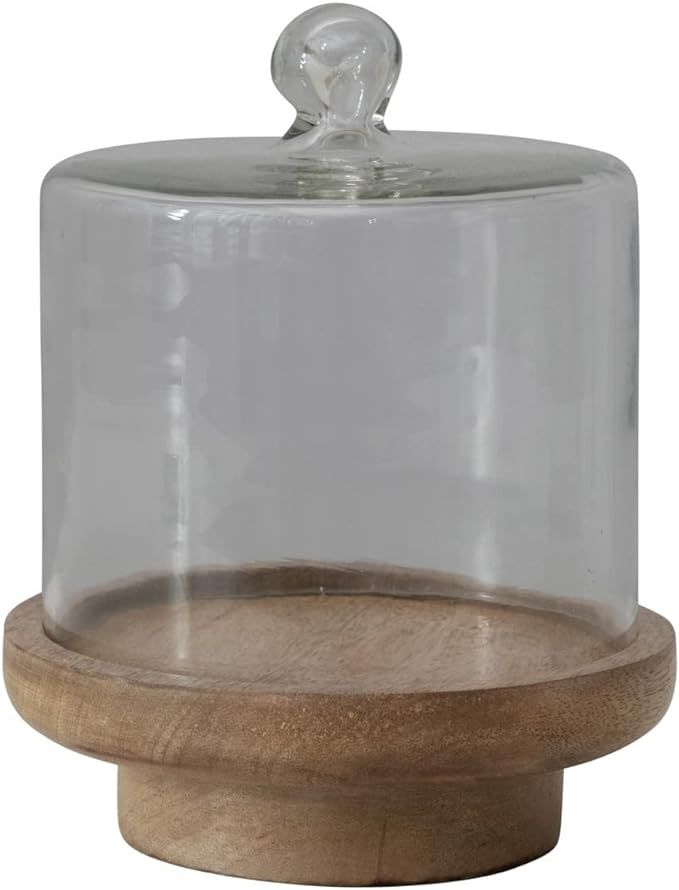 Creative Co-Op Glass Cloche with Footed Mango Wood Base, Set of 2 Pieces, 7''L x 7''W x 8''H | Amazon (US)