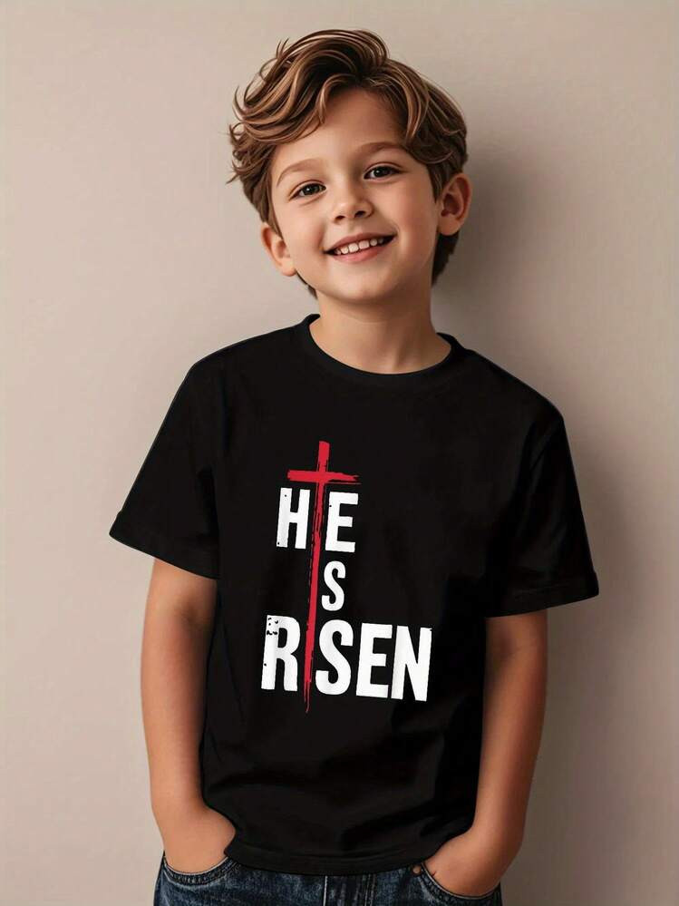 He Is Risen Cross Jesus For Christian Easter Day T-Shirt Kid T Shirt, 180g | SHEIN