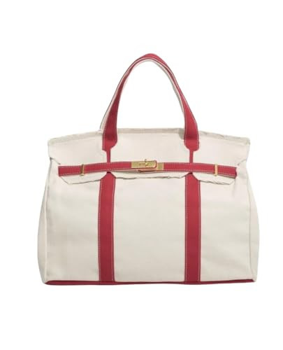 CANVAS & CLUTCH Boatkin Canvas Tote Bag, Red with Black Trim, Gold-Tone Hardware, Structured Handbag, 35 CM | Amazon (US)