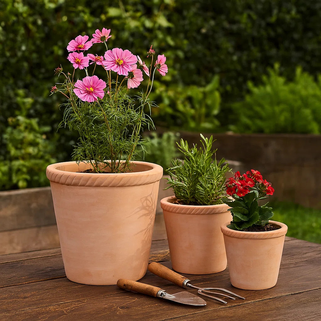 Handcrafted Pottery Clay Planter Set Of 3 - Modern Decorative Versatile Design (Set of 3) | Wayfair North America