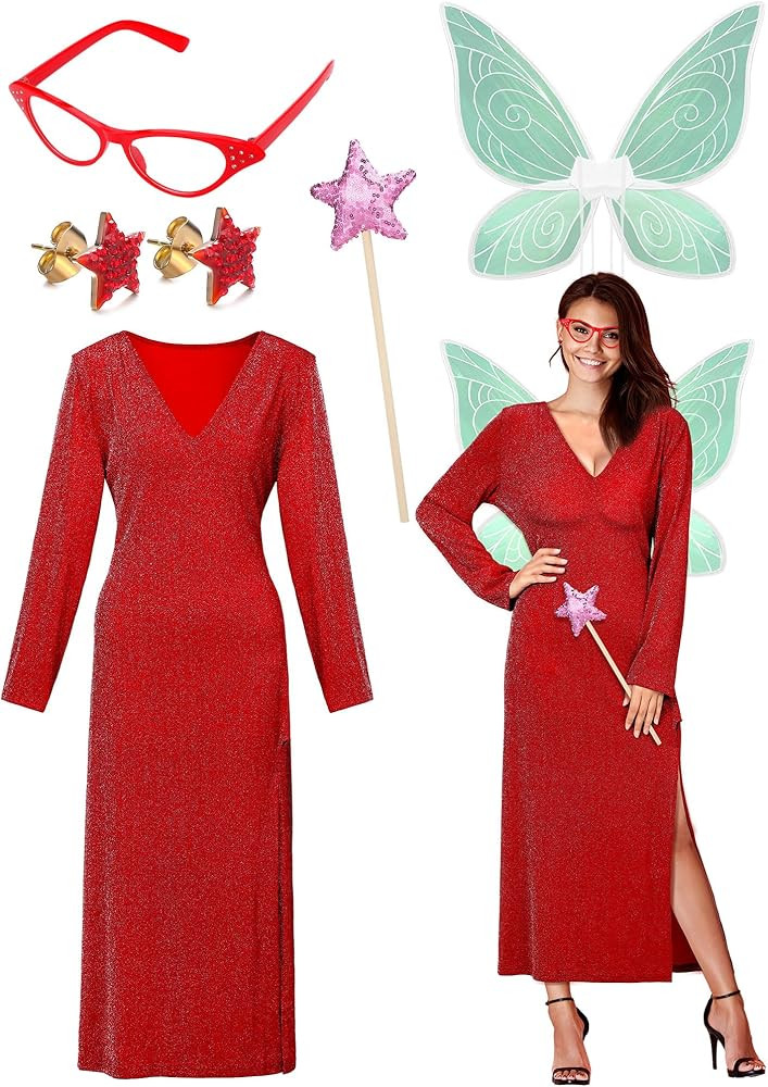 Blosssound Godmother Costume Set, Halloween Godmother Cosplay Costume, Women Sexy Sequin Dress an... | Amazon (US)