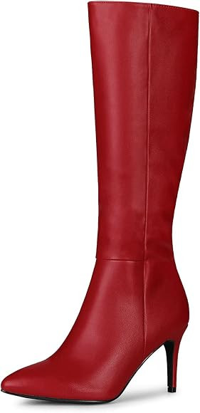Allegra K Women's Pointed Toe Side Zipper Stiletto Heel Knee High Boots | Amazon (UK)