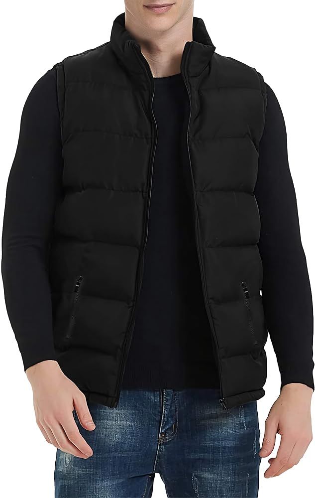 TUVEKE Men's Puffer Vest Water-Resistant winter outdoor Zipper Sleeveless Warm puffey jacket Size... | Amazon (US)