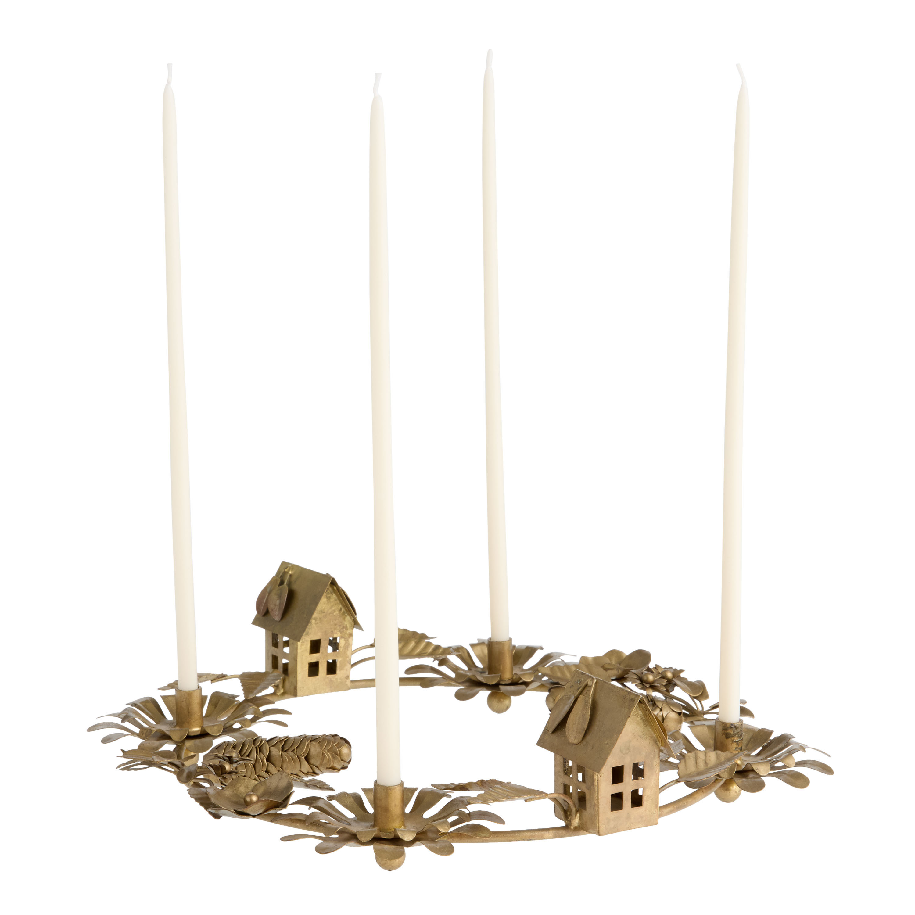 Antique Gold Autumn Wreath Narrow Taper Candle Holder | World Market