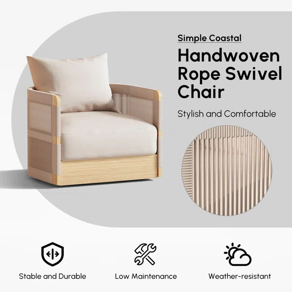 Latitude Run® Kielah Woven Rope Outdoor Swivel Chair Sofa 360 Degree Rotatable Coastal Patio Arm... | Wayfair North America