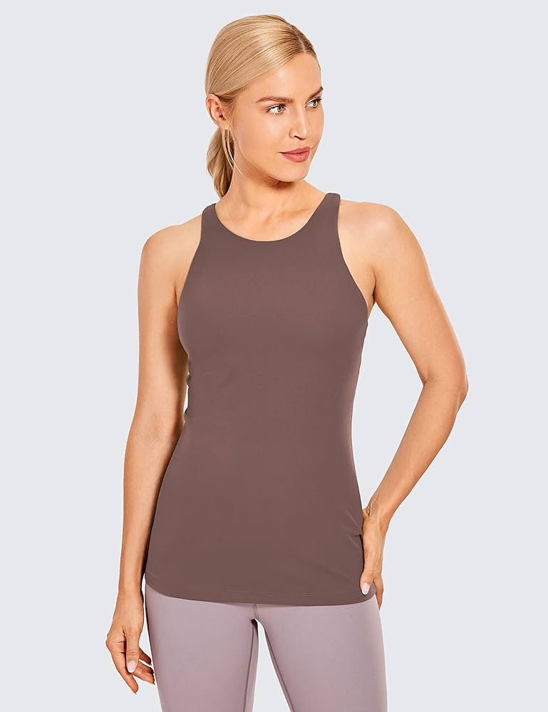 CRZ YOGA Womens High Neck Workout Tank Tops - with Built-in Shelf Bra Racerback Athletic Sports S... | Amazon (US)