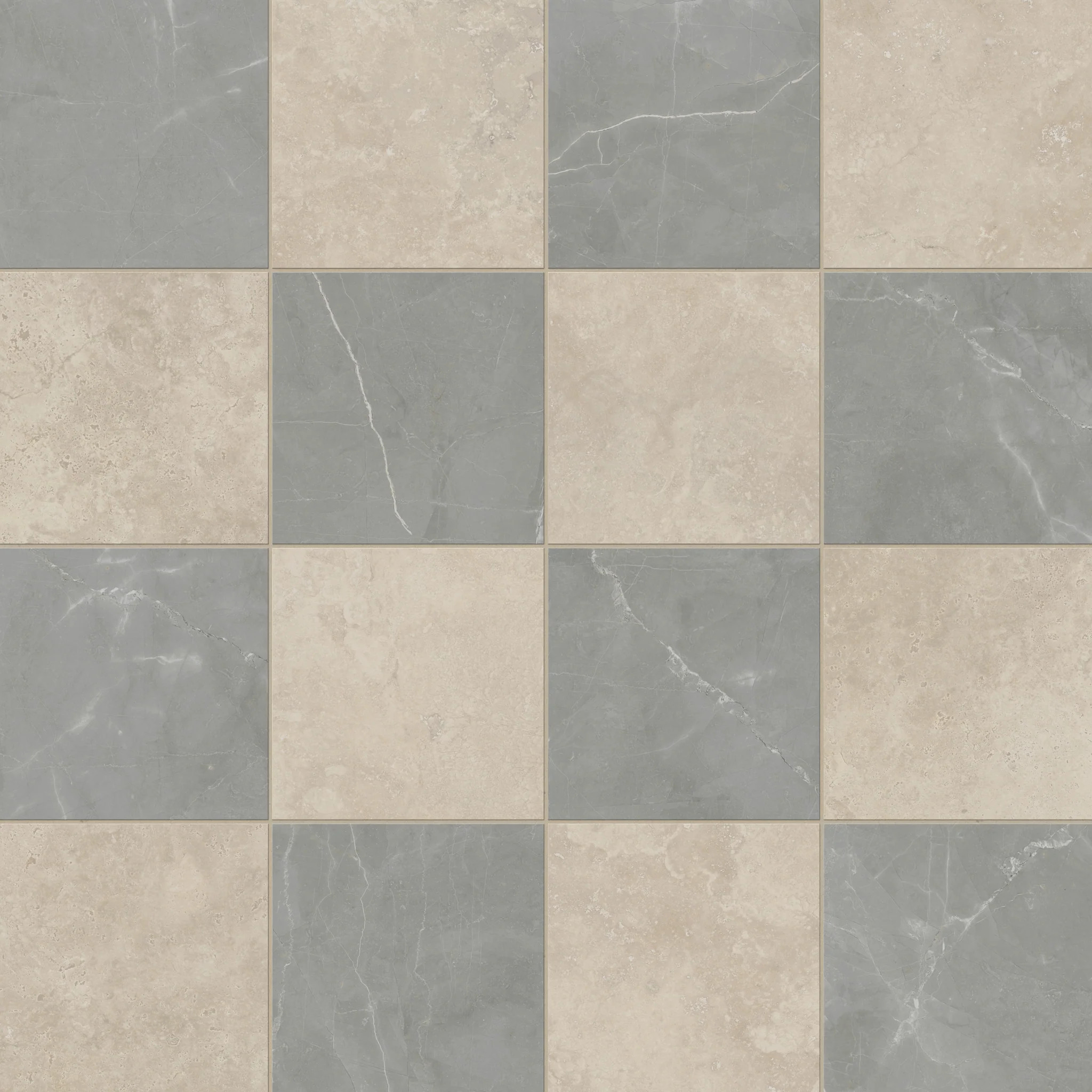 Leona 12x12 Checkerboard Matte Porcelain Tile in Marfil and Amani Grey | Edward Martin