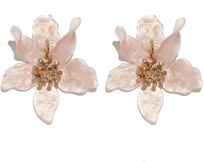 Tiande Bohemian Luxury Oversize Resin Big Flower Earrings For Women Stainless Steel Crystal Jewel... | Amazon (US)